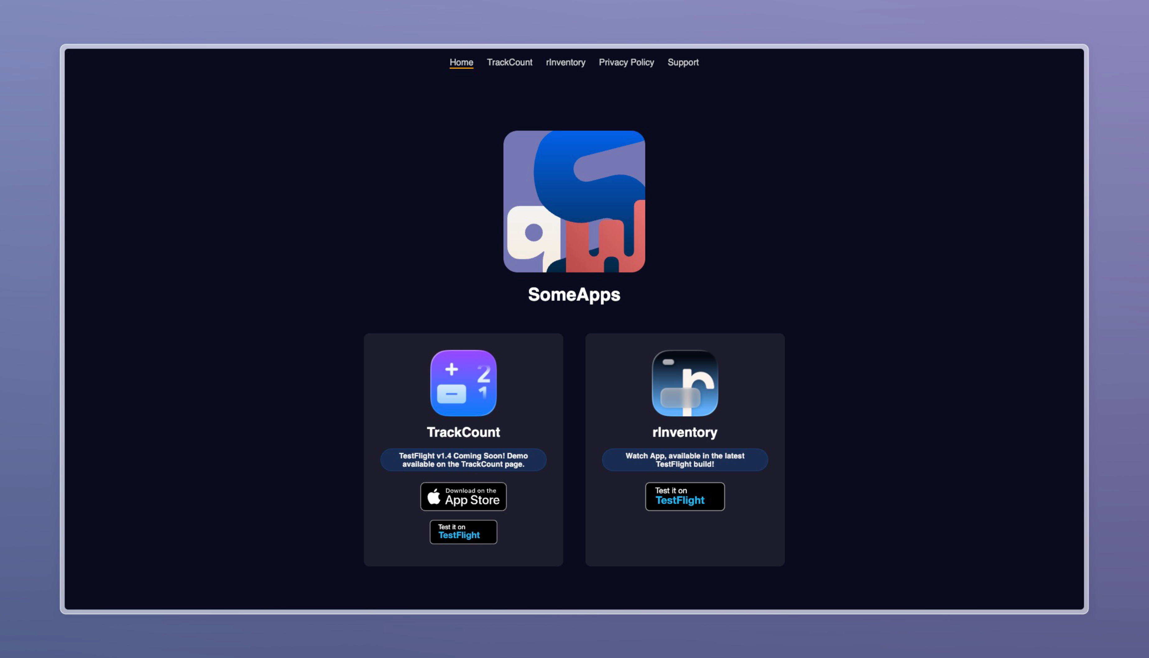 A screenshot of the SomeAppsWeb homepage